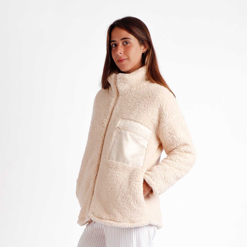 Giacca da camera corta in coral sherpa con zip Admas 57541