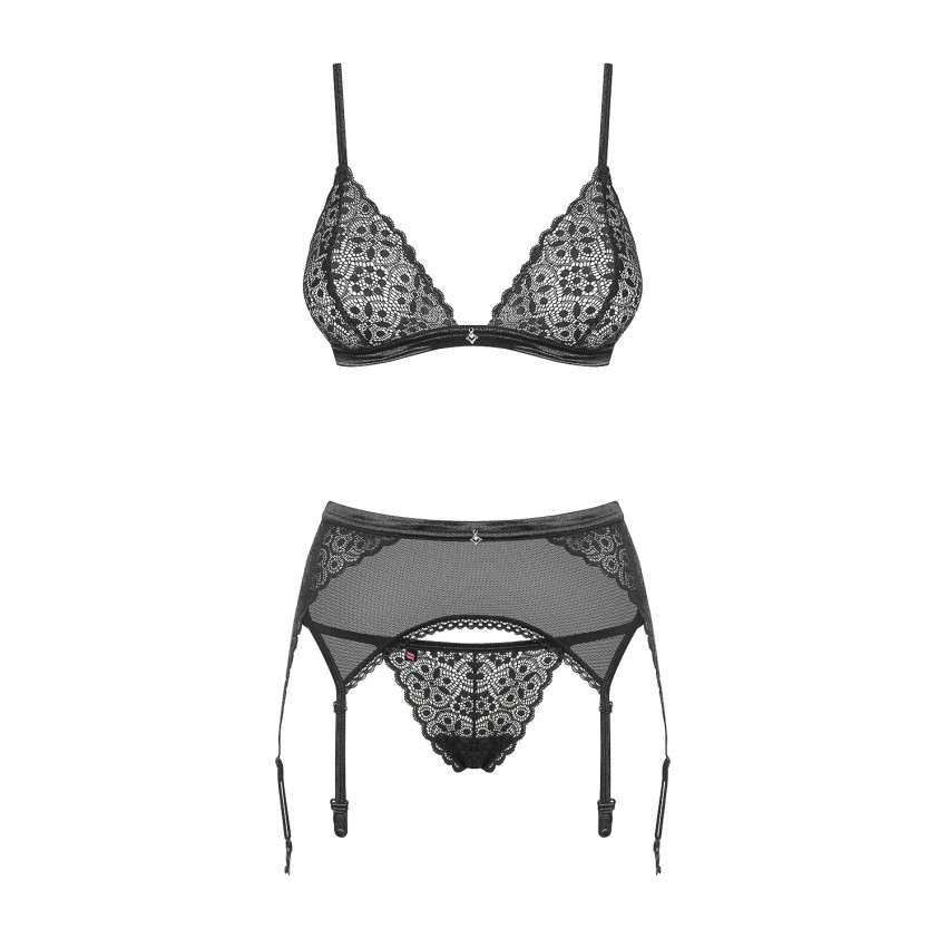Sexy set reggiseno reggicalze perizoma Obsessive shibu nero 3 pezzi