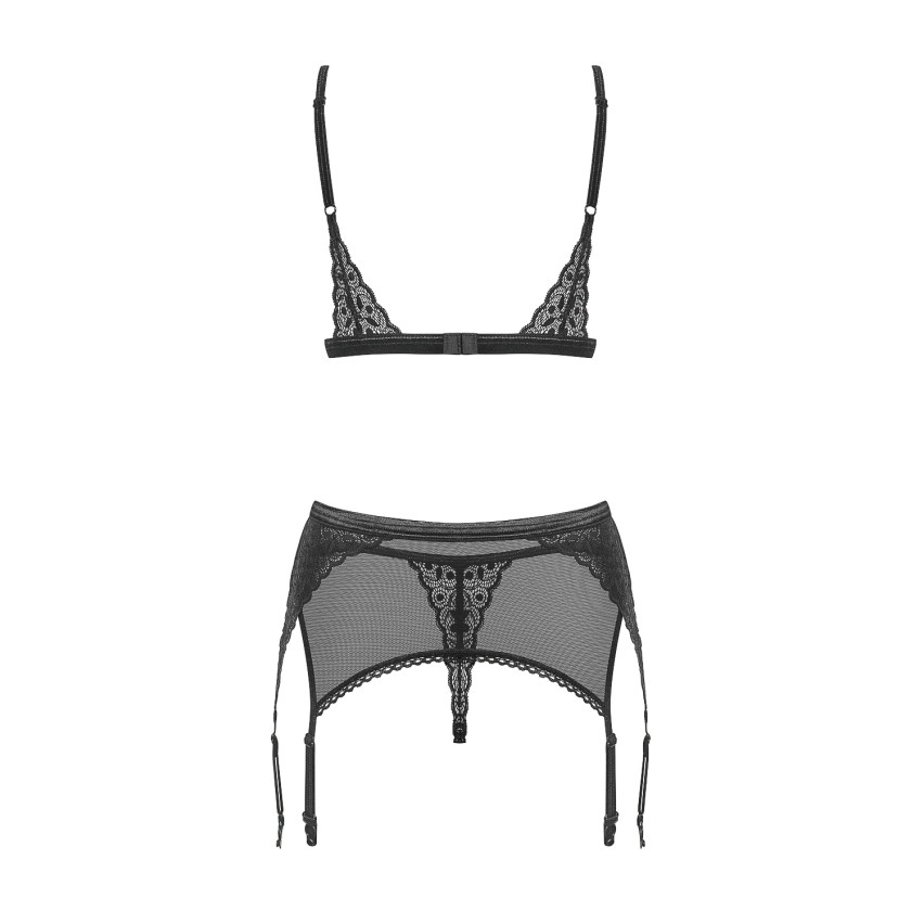 Sexy set reggiseno reggicalze perizoma Obsessive shibu nero 3 pezzi