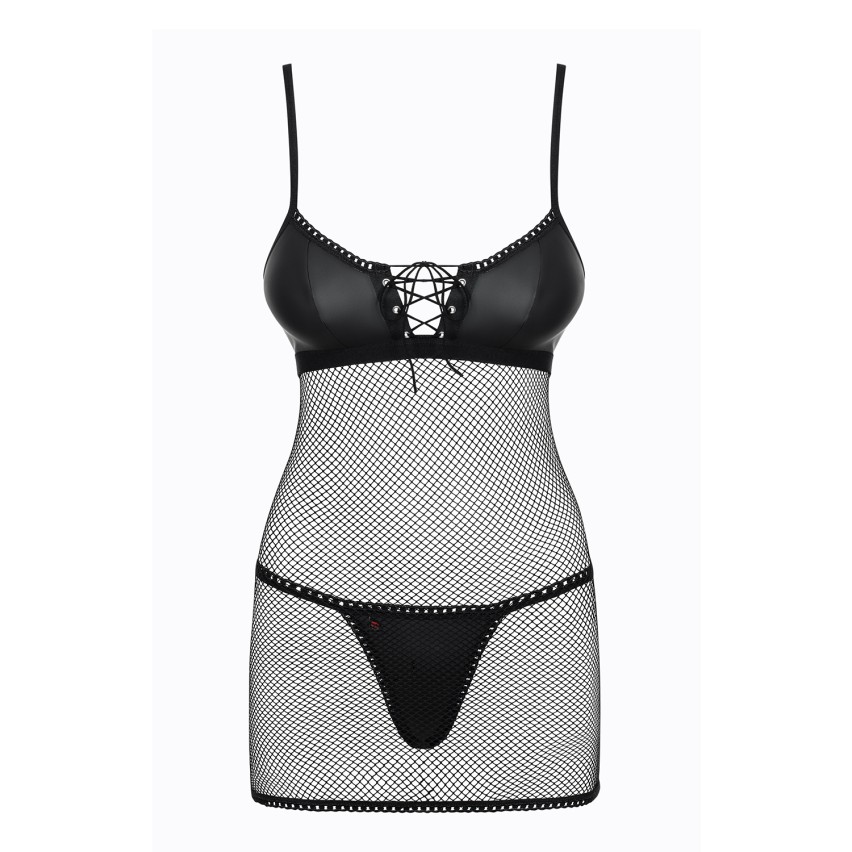 Sexy mini dress + perizoma a rete Obsessive Redella chemise e thong sottoveste 