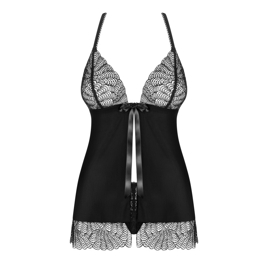 Sexy babydoll + perizoma Obsessive Chiccanta pizzo nero 2 pz.