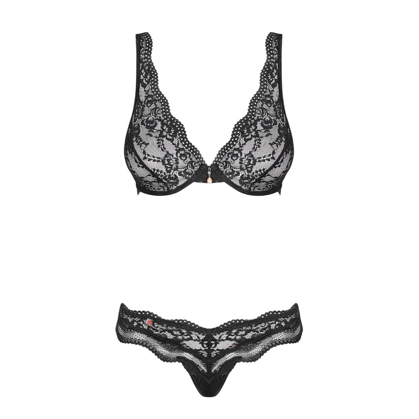Completino intimo sexy perizoma + reggiseno Obsessive Luvae sexy pizzo nero 2 pz.
