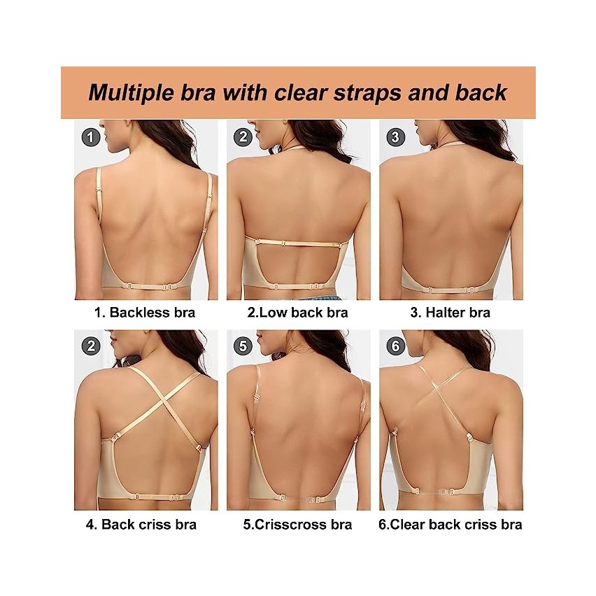 Reggiseno Donna Push Up Deep V | Spallacci Multiposizione | Schiena Nuda Con Ferretto - Foto 6