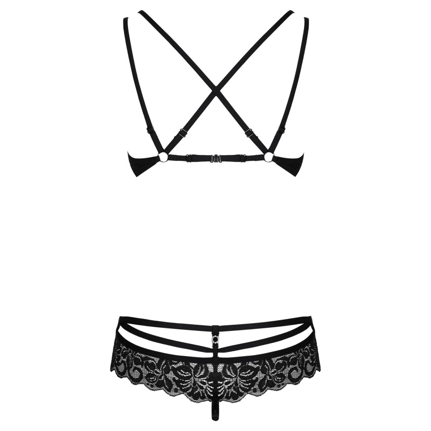 Sexy completino reggiseno + perizoma Obsessive 860-set-1 in pizzo nero