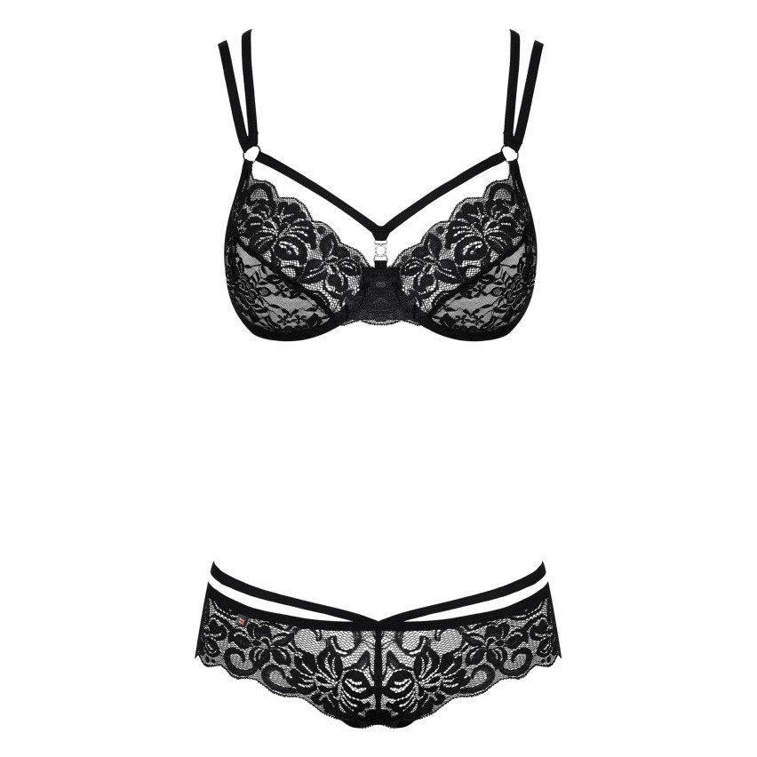 Sexy completino reggiseno + perizoma Obsessive 860-set-1 in pizzo nero