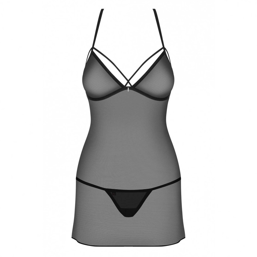 Chemise sexy in rete trasparente con laccetti e perizoma Obsessive 875-CHE