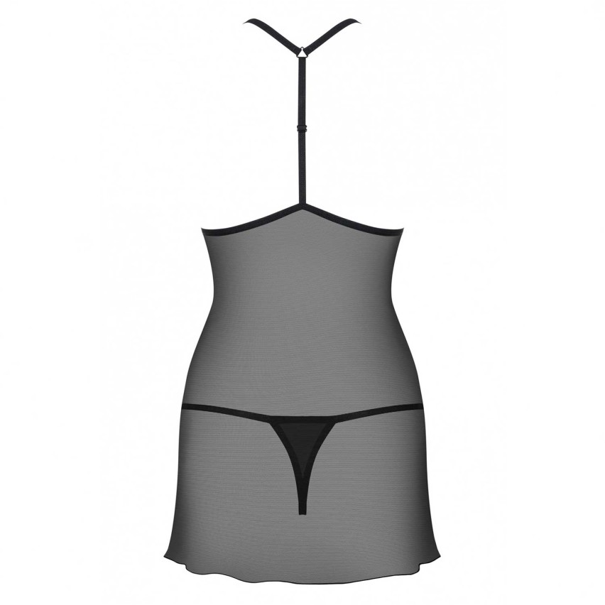 Chemise sexy in rete trasparente con laccetti e perizoma Obsessive 875-CHE