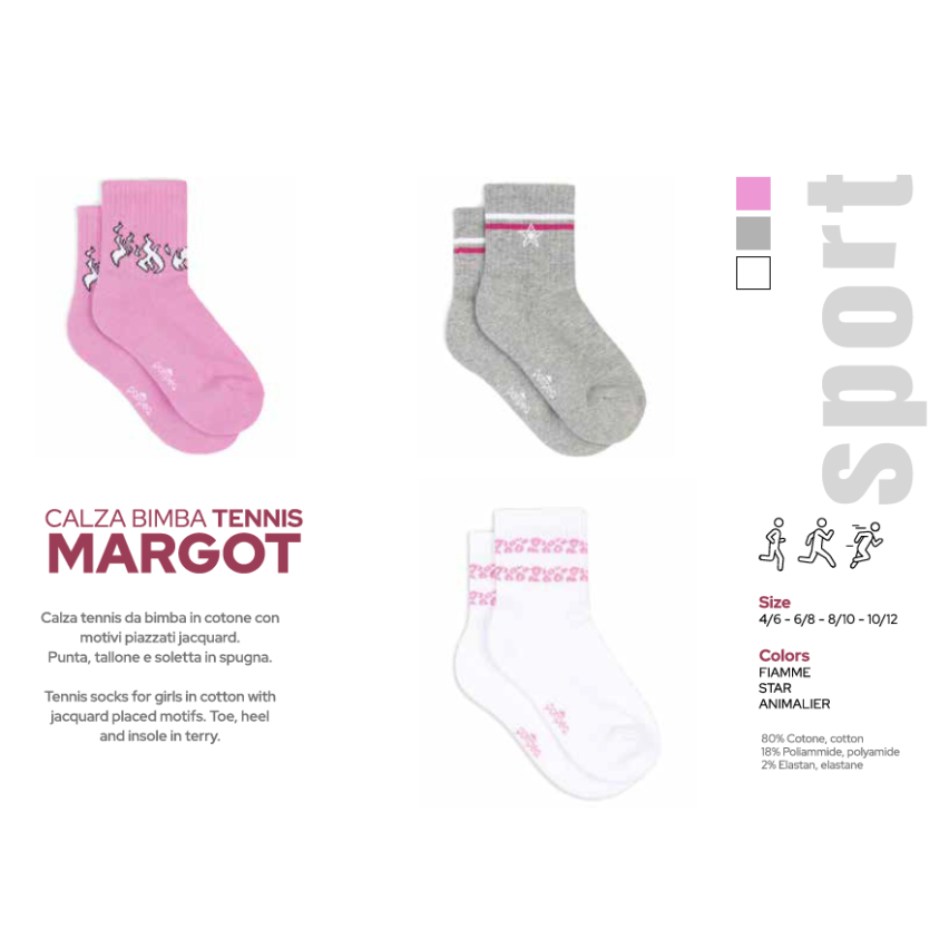 Calze tennis spugna cotone bimba junior Pompea Margot 6 paia