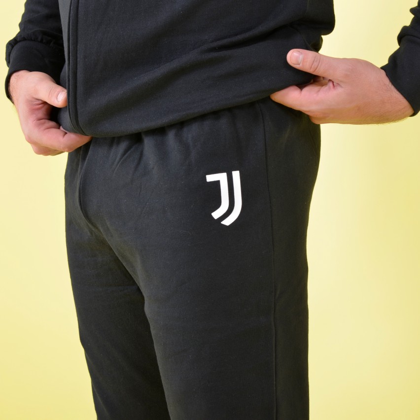 Pigiama Juventus Uomo Manica Lunga | Maglia In Cotone Bianca Con Maxi Logo Nero, Pantaloni Neri. Prodotto Ufficiale 2021/2022 - 3