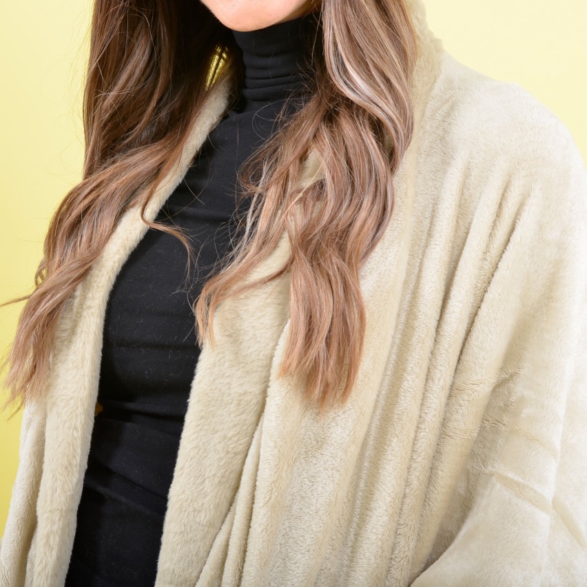 Mantella cappa con tasche in pelliccia Biancaluna sabbia