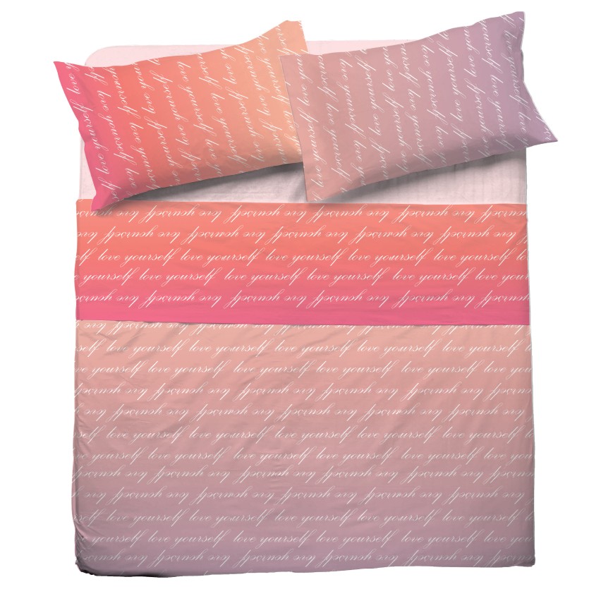 Completo letto Pompea Lettere lenzuola sopra sotto e federa rosa