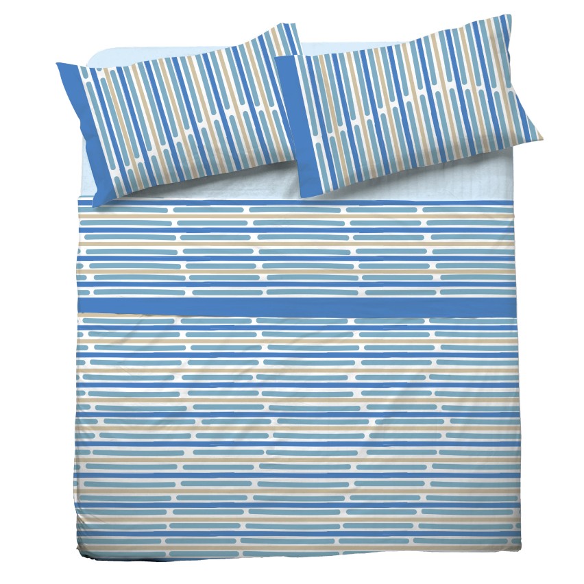 Completo letto Pompea Rule lenzuola sopra sotto con angoli federa azzurro