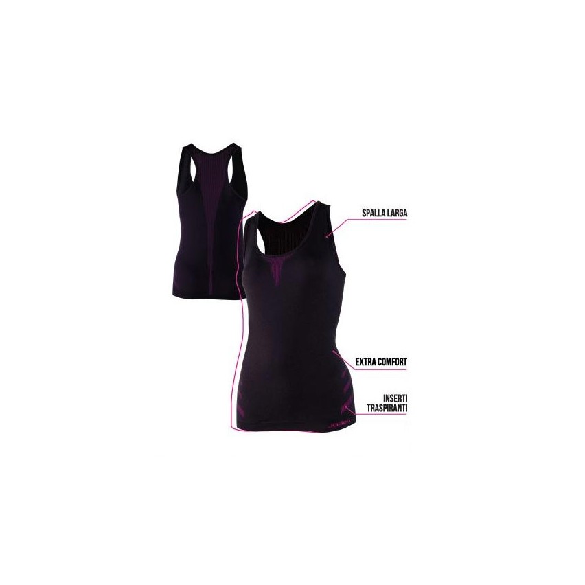 Canotta donna sportiva Jadea Fitness 212685 traspirante nero / fuxia