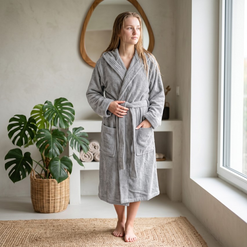 Accappatoio unisex in spugna di cotone con cappuccio Zambaiti solid