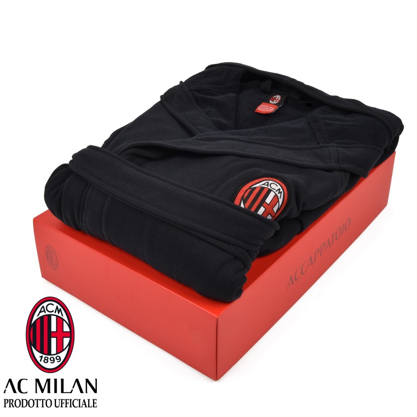 Accappatoio Premium MILAN Ufficiale in microspugna con Cappuccio e Cintura
