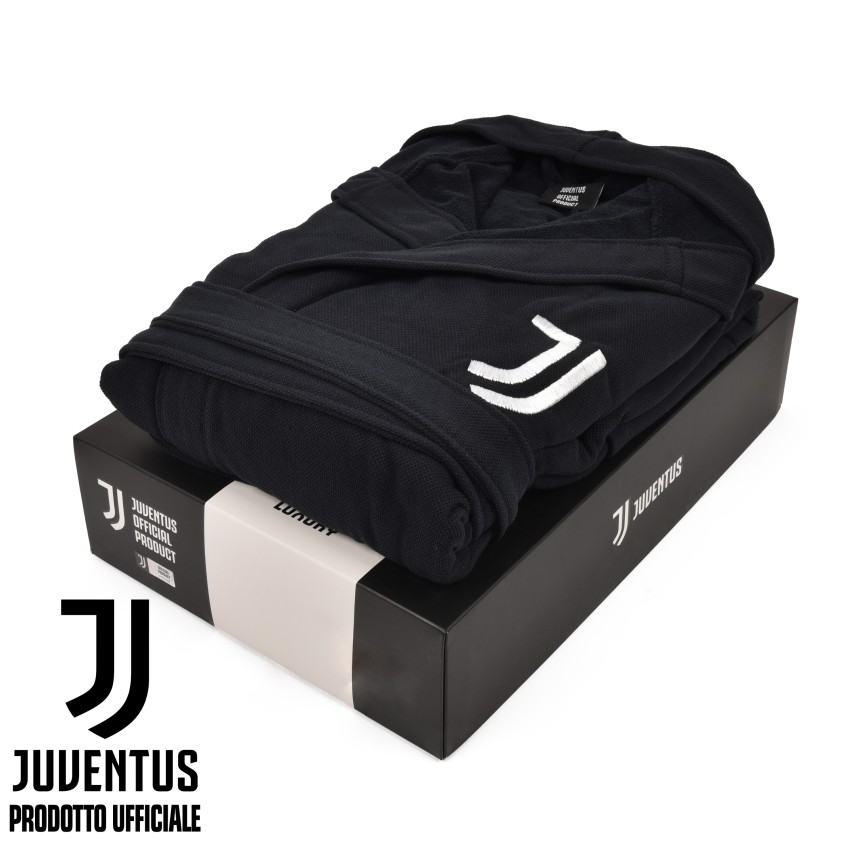 Accappatoio Premium JUVENTUS Ufficiale in microspugna con Cappuccio e Cintura