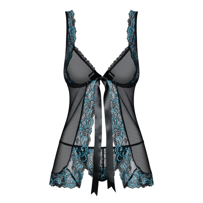 Sexy babydoll + perizoma Obsessive amanta nero celeste