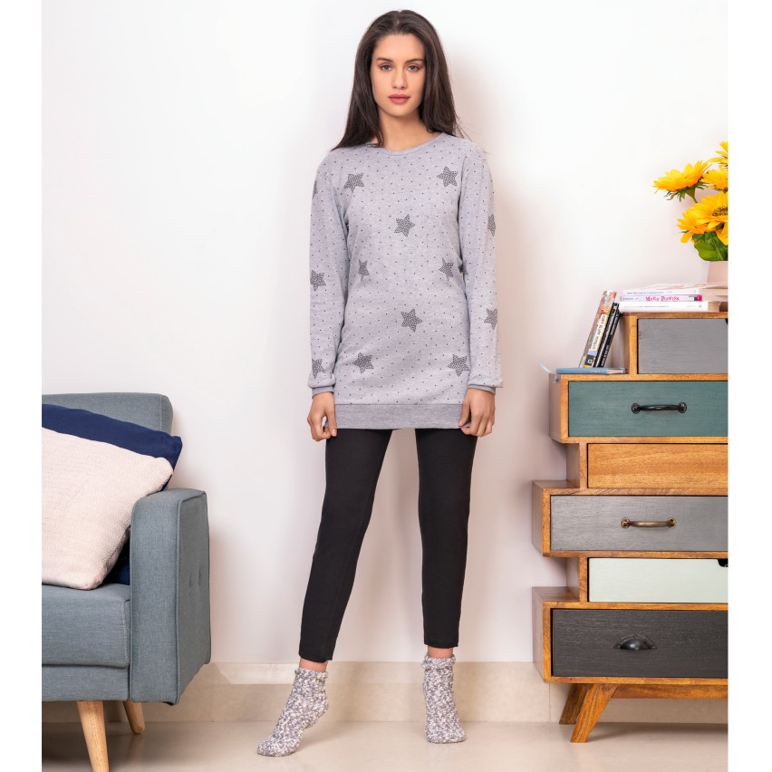 Maxi maglia e leggings Ambro 611.21 donna grigio stelle caldo cotone