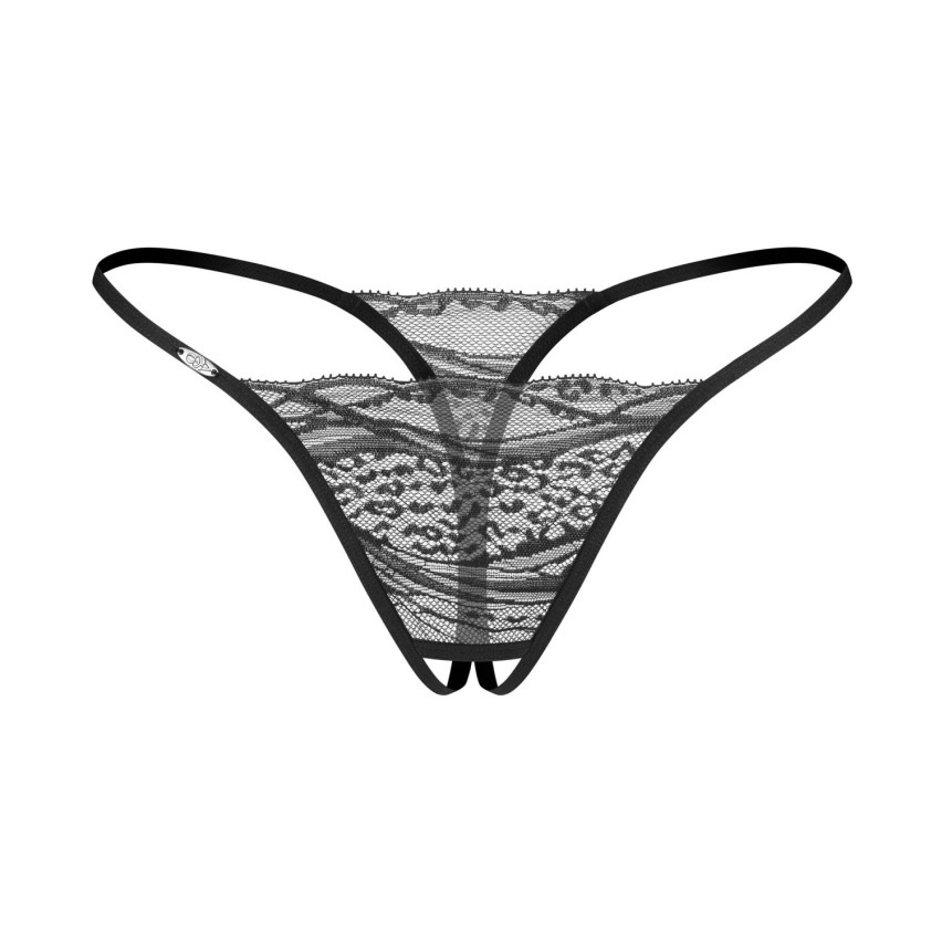 Perizoma aperto pizzo e tulle leopardato Obsessive Bianca 2-pack