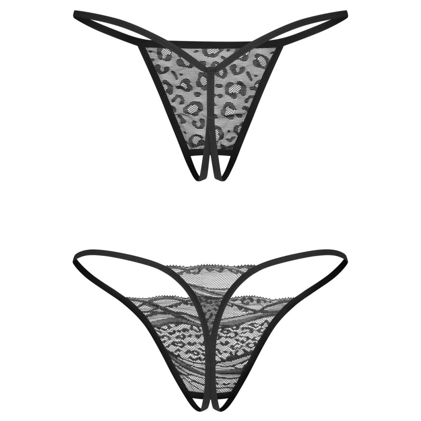 Perizoma aperto pizzo e tulle leopardato Obsessive Bianca 2-pack