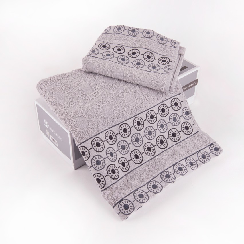 Set asciugamani viso + ospite Biancaluna Afro motivo geometrico grigio