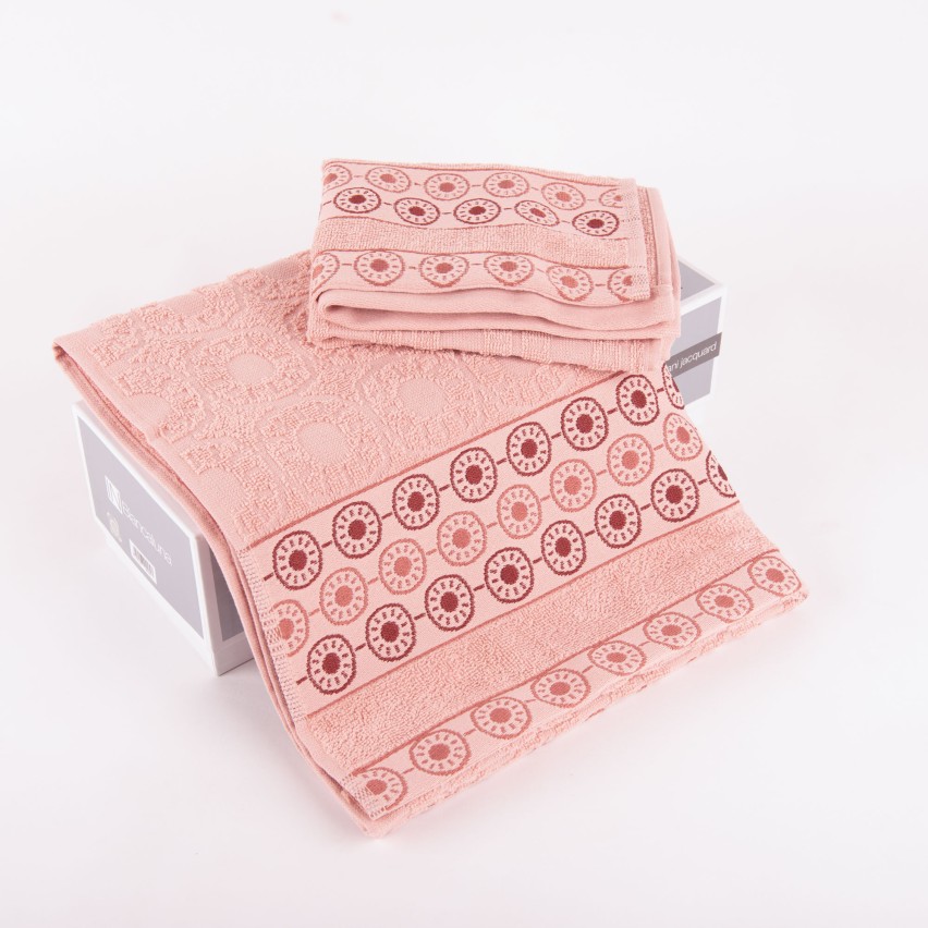 Set asciugamani viso + ospite Biancaluna Afro motivo geometrico cerchi salmone