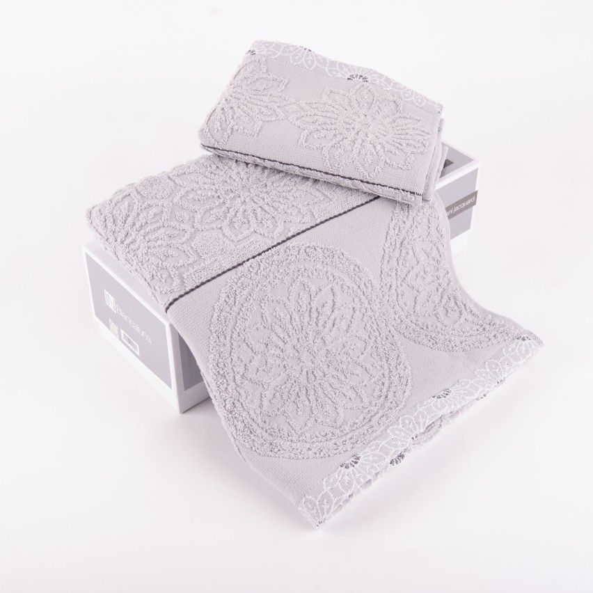 Set asciugamani viso + ospite Biancaluna Daci motivo floreale geometrico grigio