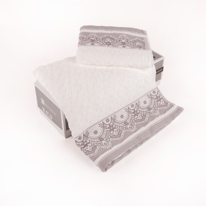 Set asciugamani viso + ospite Biancaluna Lace motivo floreale bianco