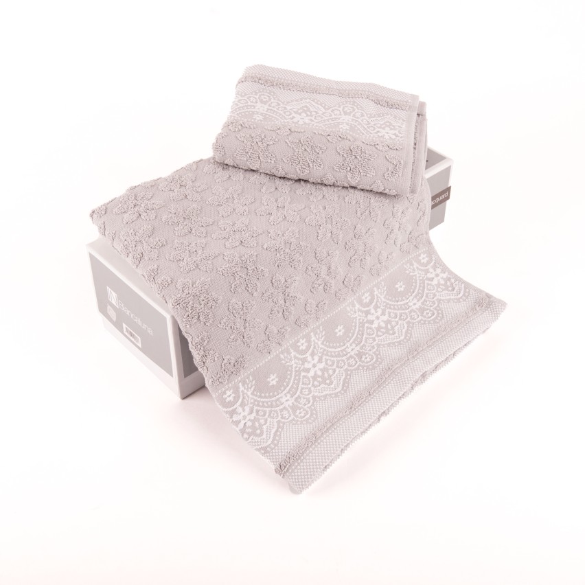 Set asciugamani viso + ospite Biancaluna Lace motivo floreale grigio