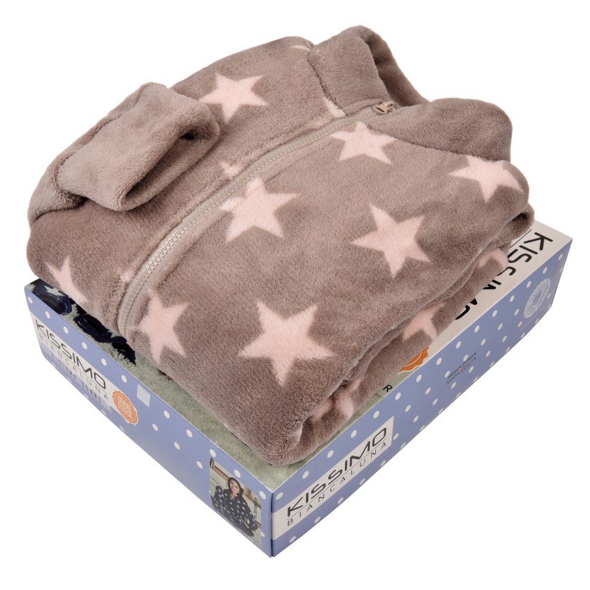 Pigiama donna in pile coral stelline Biancaluna 93003 tortora