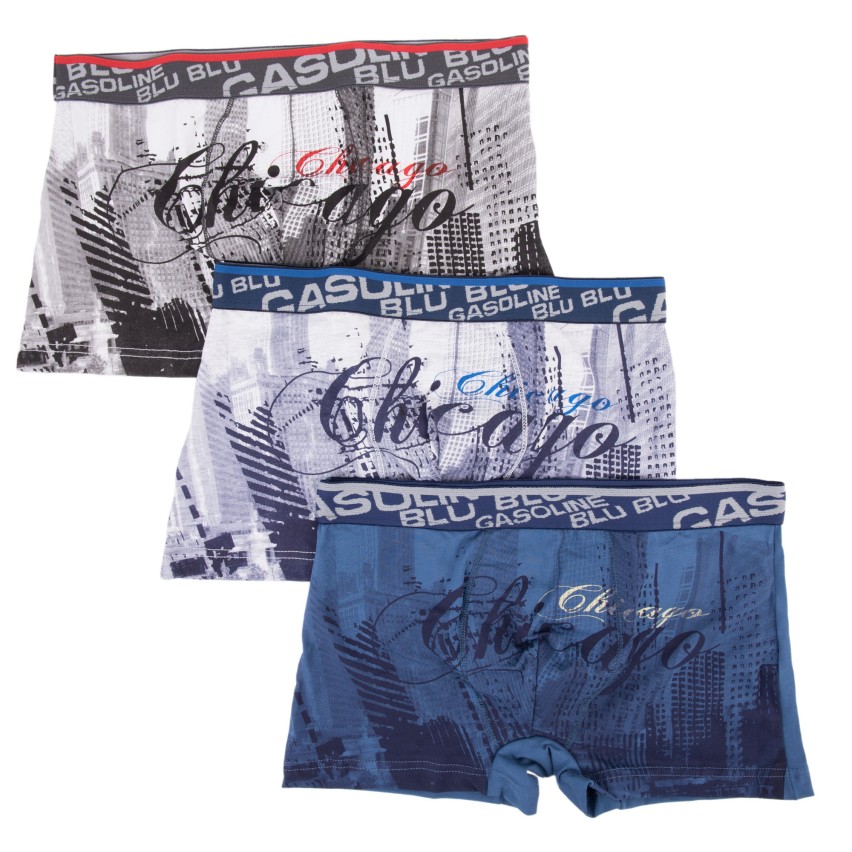 Set da tre boxer da uomo in cotone elasticizzato Gasoline Blu