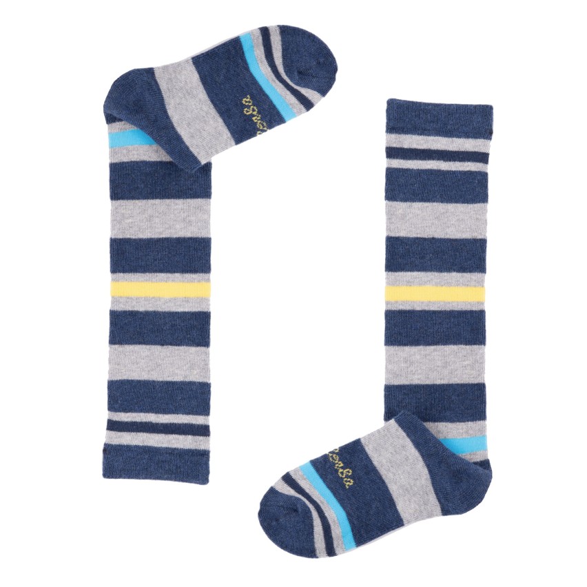 Calze da bambino lunghe Malerba in caldo cotone fantasia rigata blu 