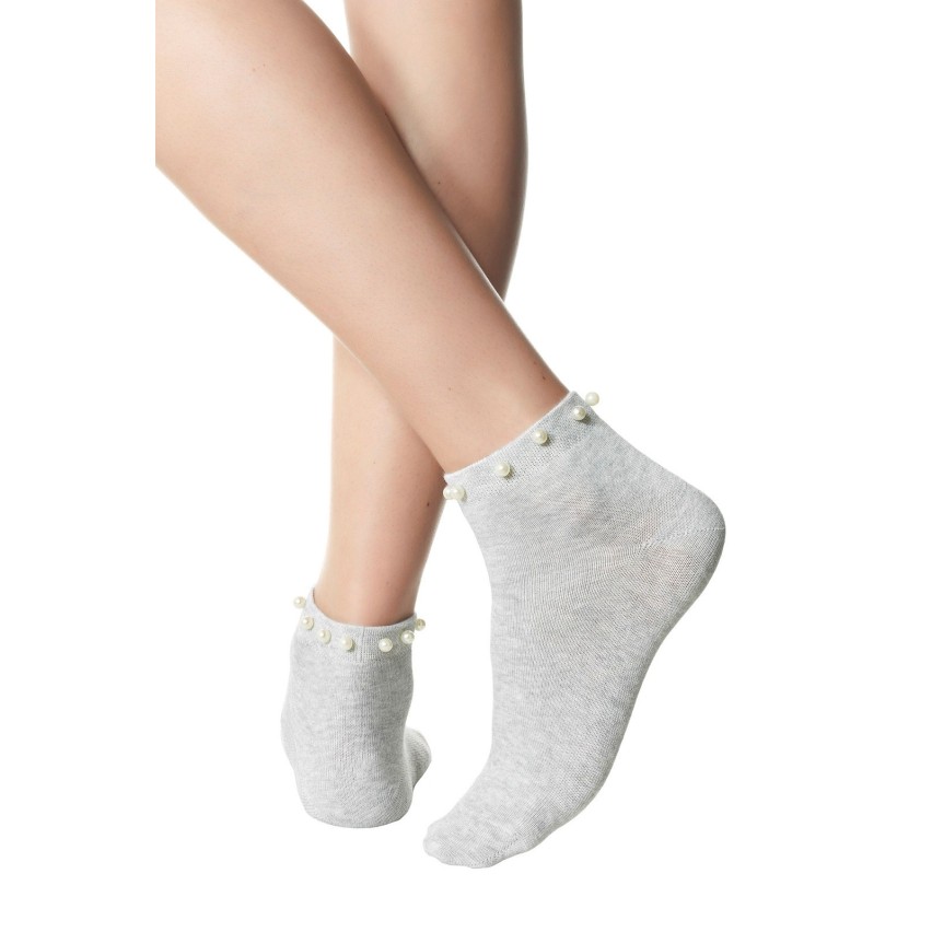 Calzini da donna moda Pompea Perli in cotone con perle grigio melange 