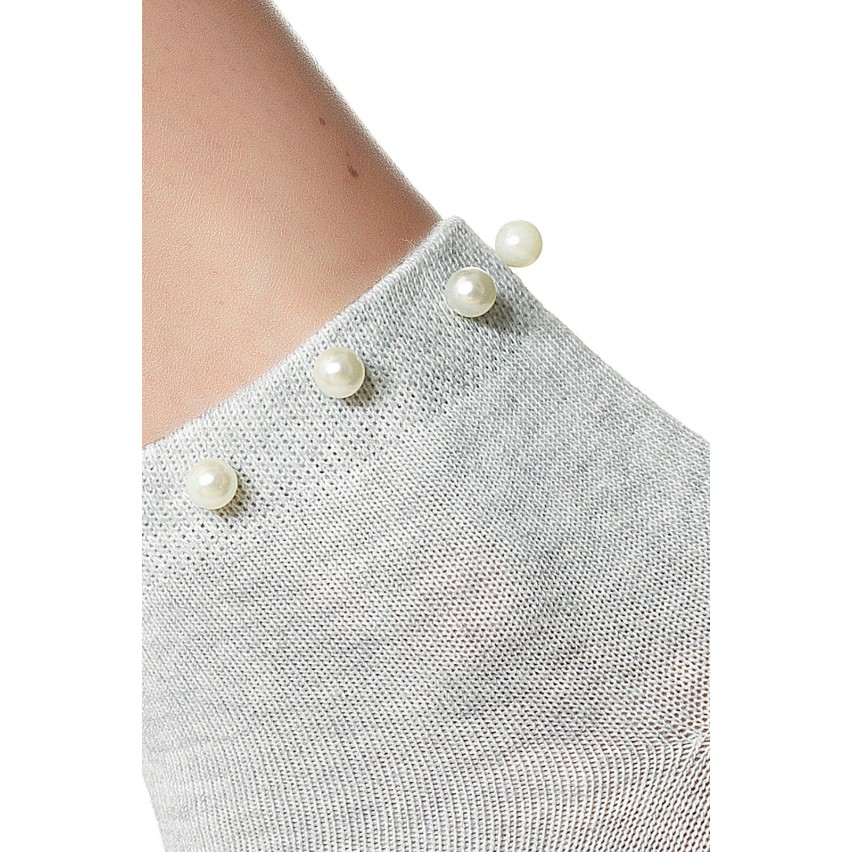 Calzini da donna moda Pompea Perli in cotone con perle grigio melange 