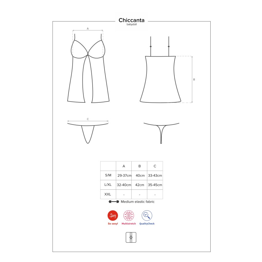 Sexy babydoll + perizoma Obsessive Chiccanta pizzo nero 2 pz.