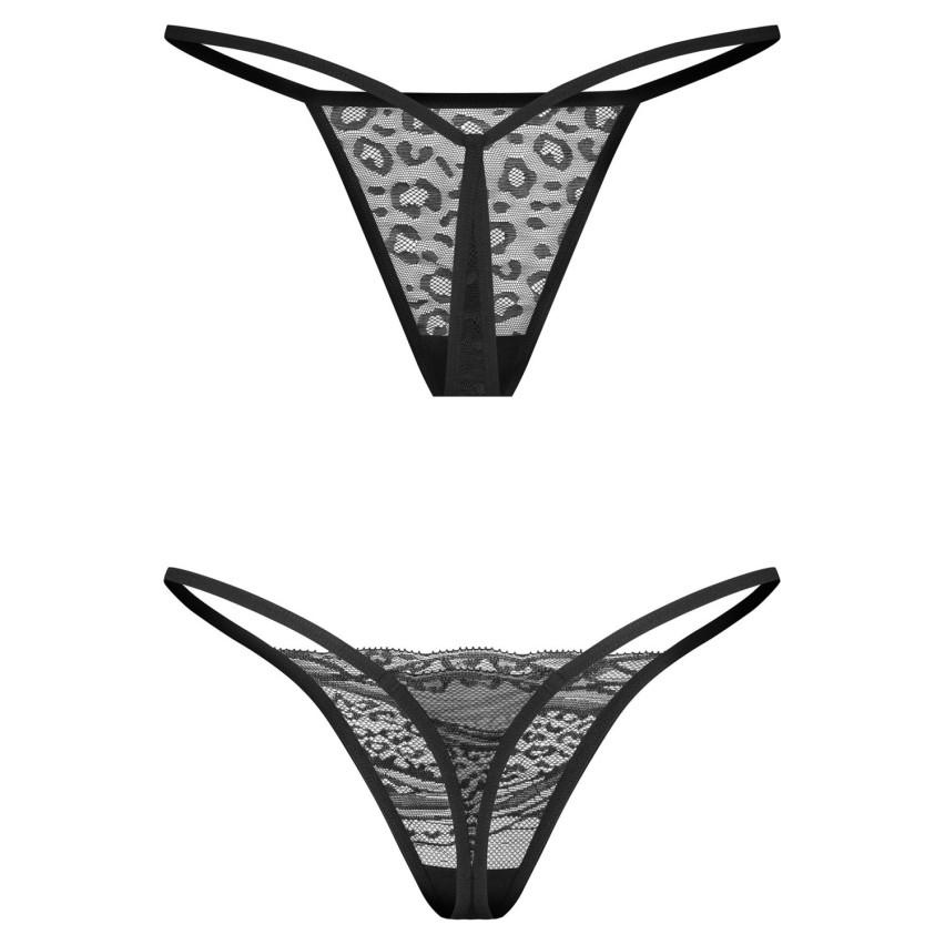 Perizoma pizzo e tulle leopardato Obsessive Clara-2-pack thong