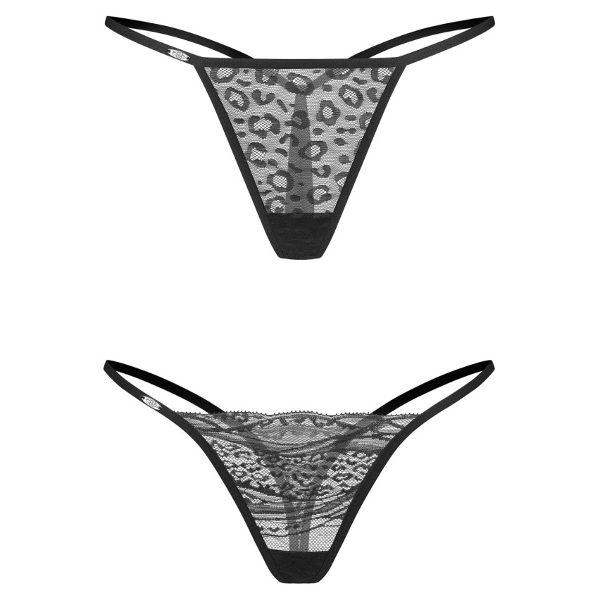 Perizoma pizzo e tulle leopardato Obsessive Clara-2-pack thong