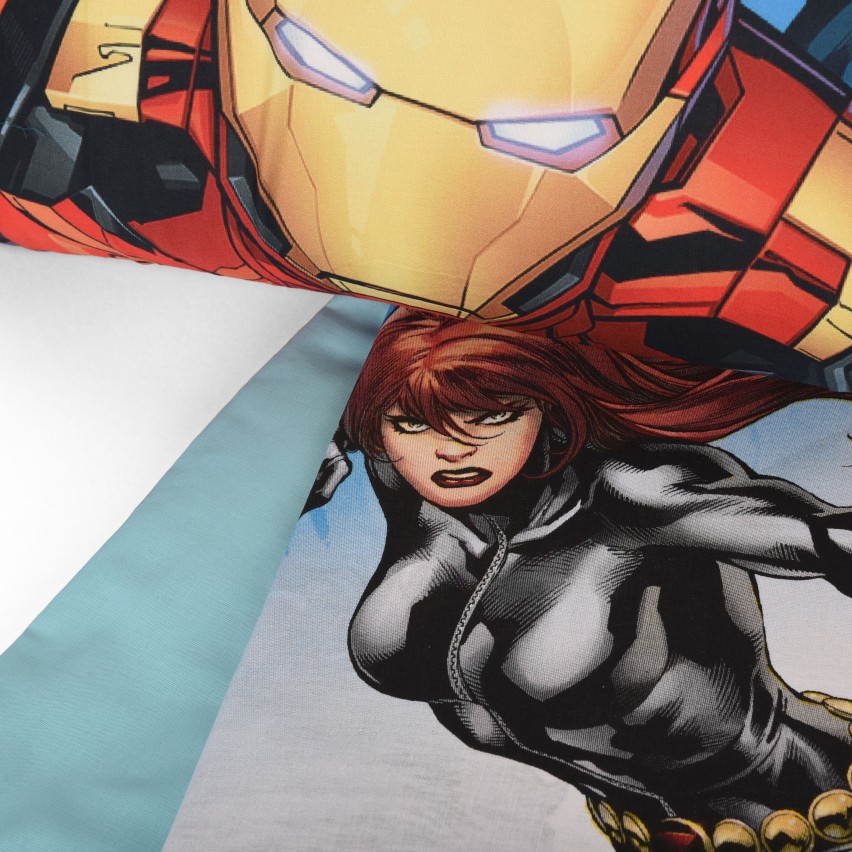 Completo letto singolo federa + sotto con angoli + lenzuolo Avengers poster Ufficiale