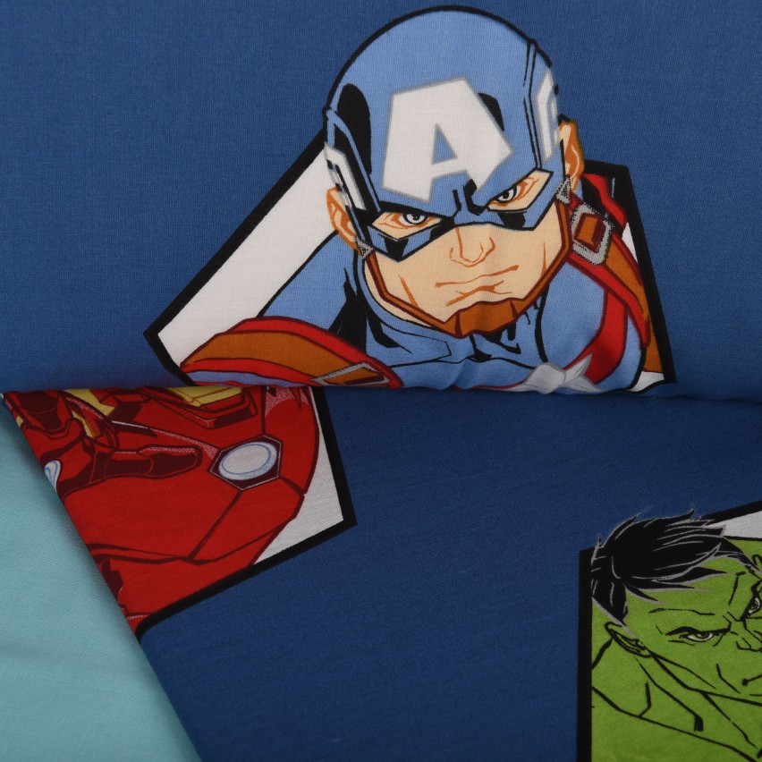 Completo letto singolo federa + sotto con angoli + lenzuolo Avengers fumetto Ufficiale