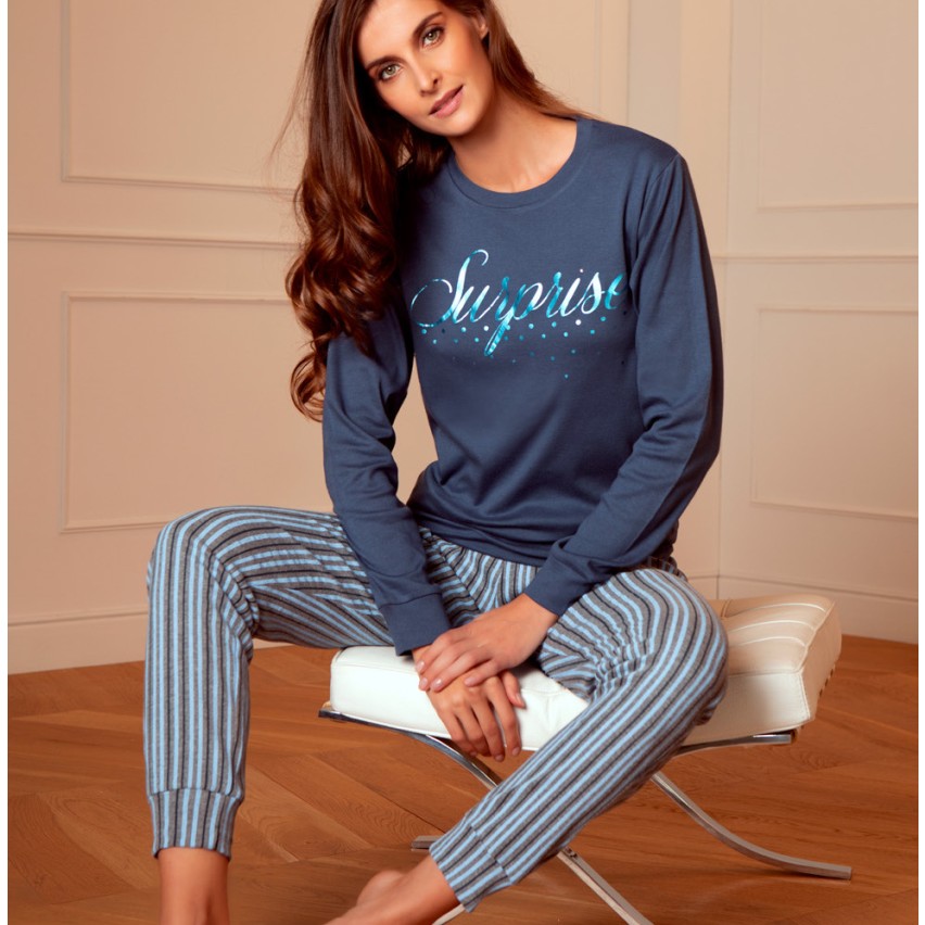 Cotonella Pigiama Donna Righe Maglia DETRAX Scollo A V Manica