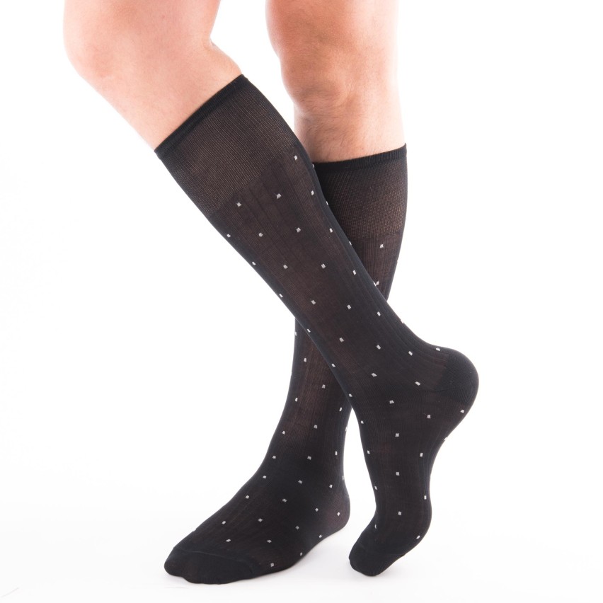 Calze uomo lunghe Enrico Coveri premium in cotone nero rettangoli grigi