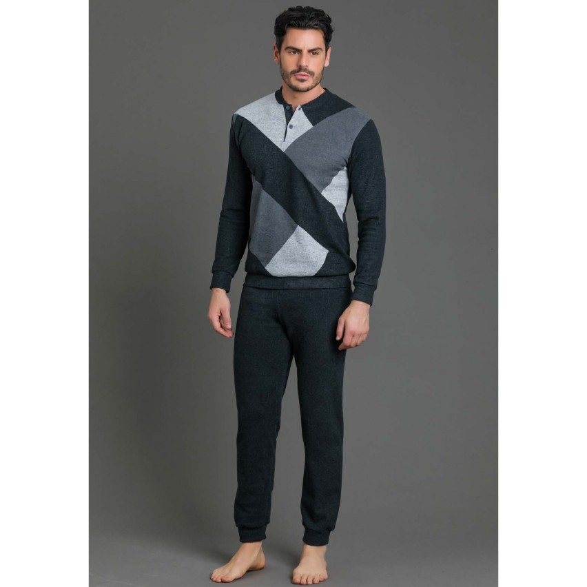 Pigiama Uomo Invernale In Punto Milano - 50% Cotone 50% Poliestere - Comodo E Caldo - Made In Italy - Foto 13