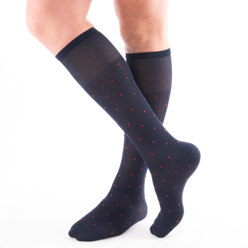 Calze uomo lunghe Enrico Coveri premium in cotone blu rettangoli rossi 