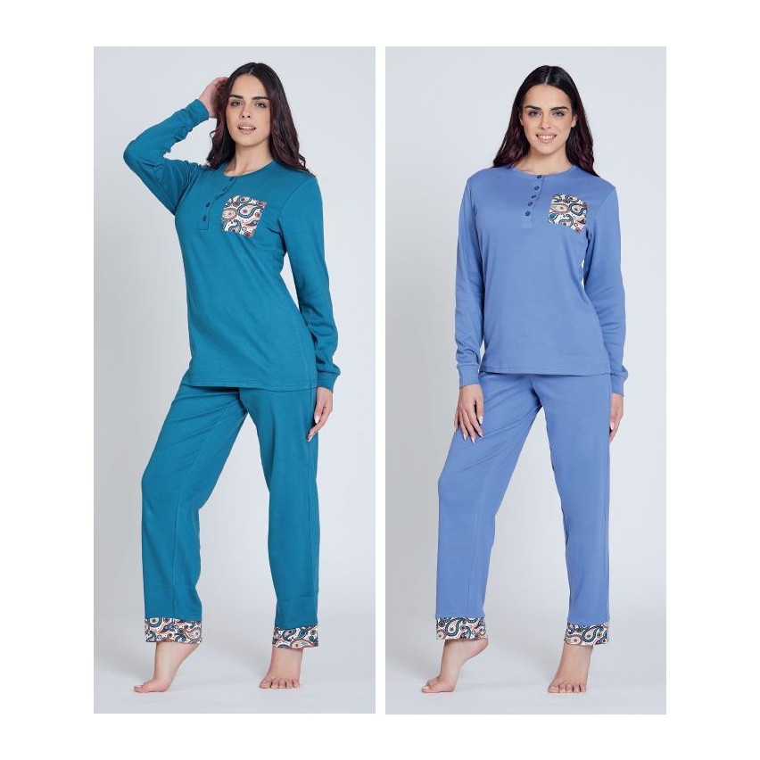 Pigiama donna scollo serafino caldo cotone Nazareno Gabrielli D6011