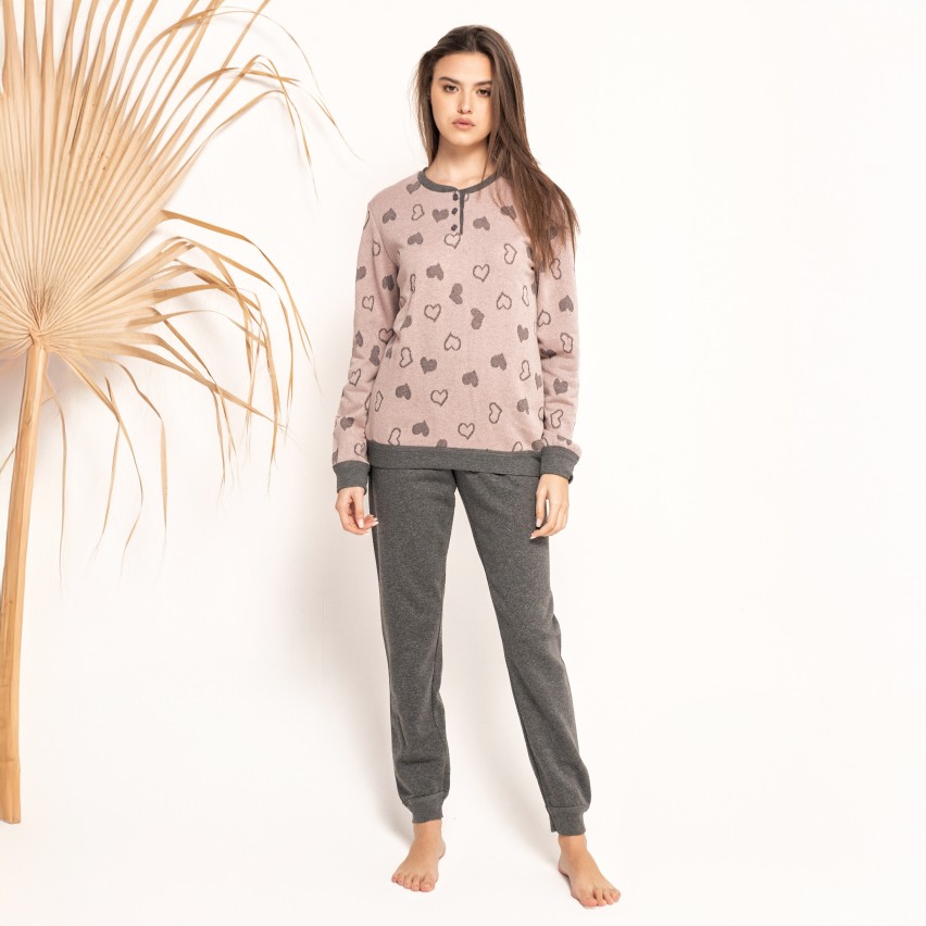 Pigiama Donna punto milano scollo a serafino con cuori Ambro D6504.24
