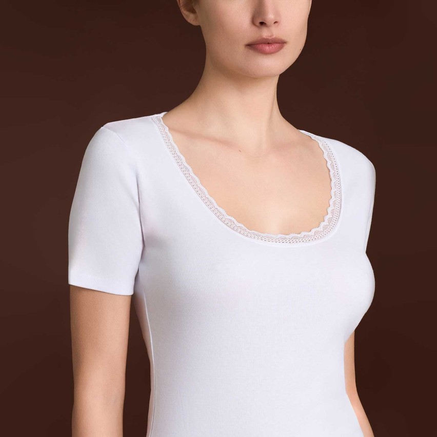 Maglia donna maniche corte thermo cotton pizzo Ragno DM44A7