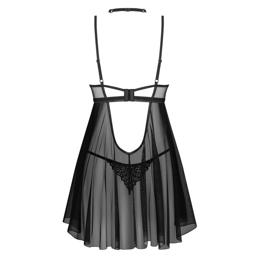 Babydoll sexy trasparente con pizzo, perizoma e choker Obsessive Donarella