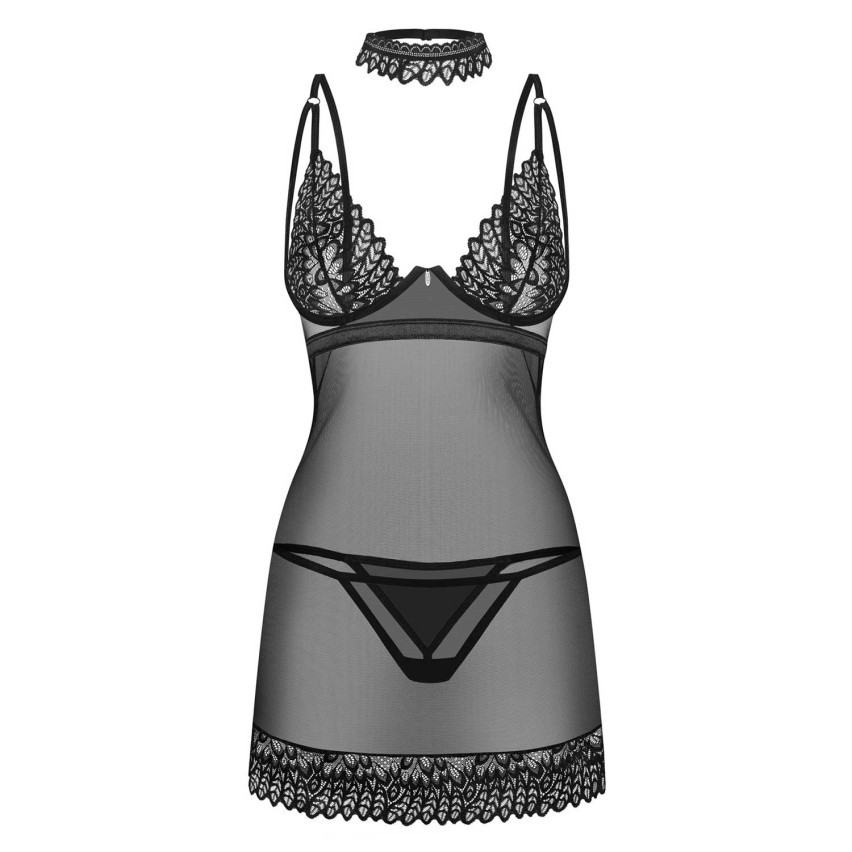 Chemise sexy minimal con ferretto, perizoma e choker Donarella Obsessive