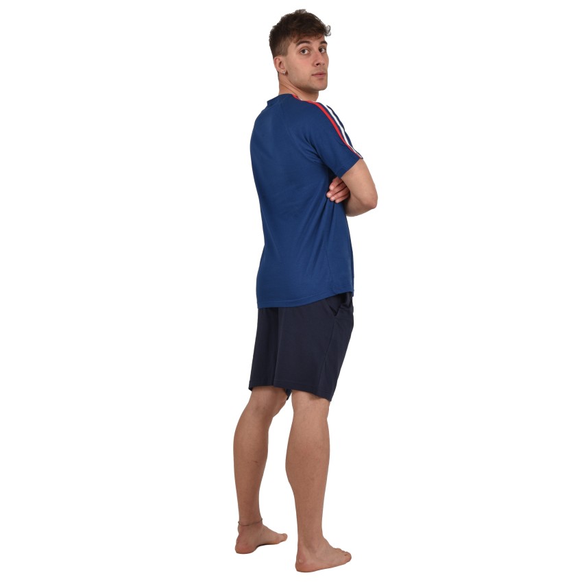 Pigiama Uomo El Búho Nocturno – Corto Estivo In 100% Cotone – A Righe Rosse – Modello Con Top Abbottonato E Shorts Con Tasche – Taglia XL - 5