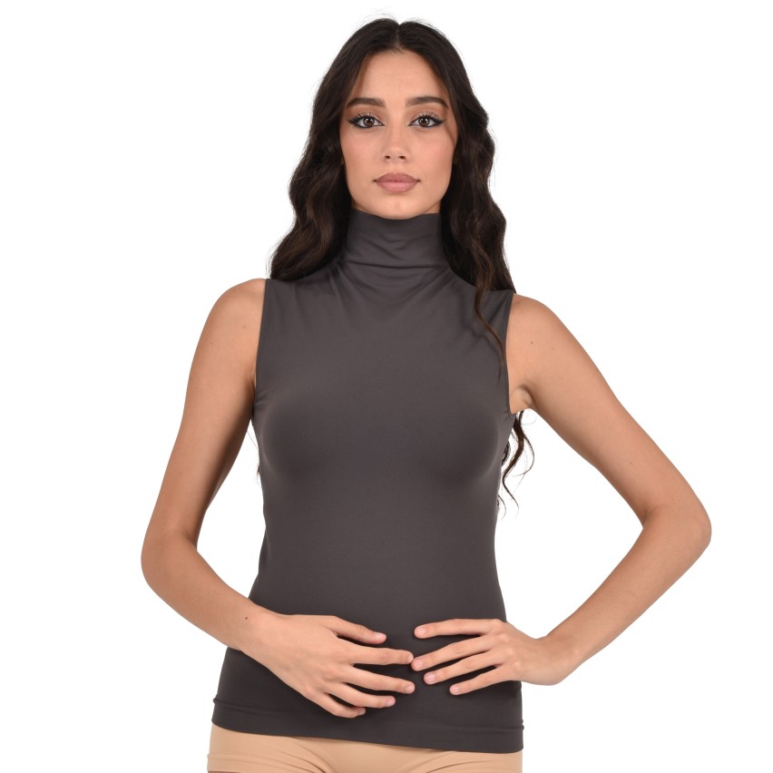 Lupetto smanicato da donna in microfibra elasticizzata 